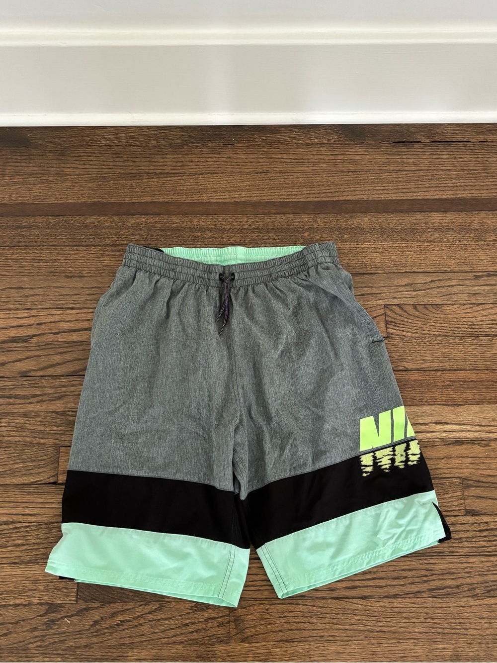 Nike Gray Black Mint Colorblock Men's Swim Trunks
